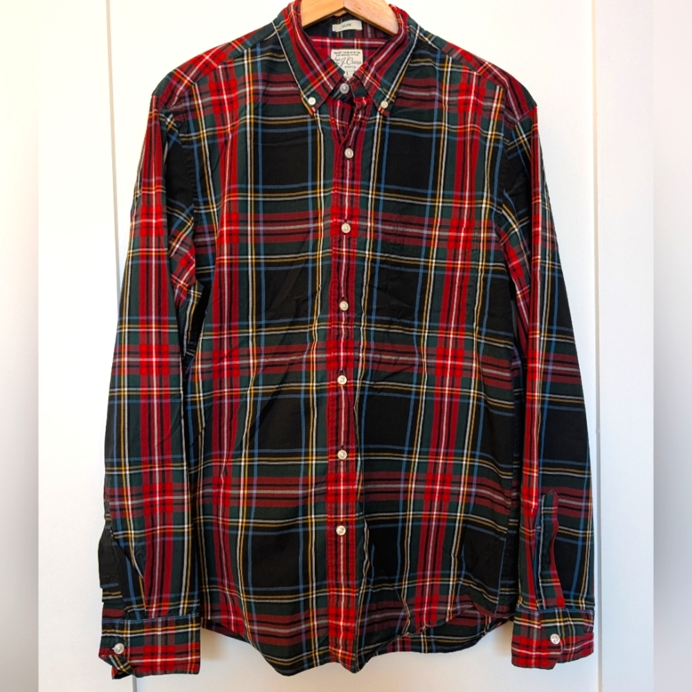 J.Crew Stretch Cotton Shirt, Plaid (Red, Black +)